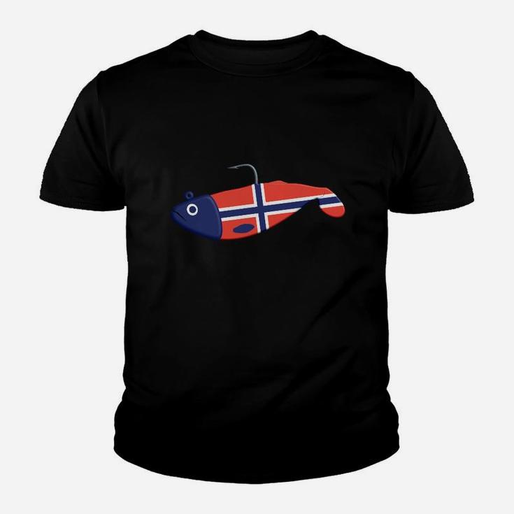 Norwegischer Flaggenfisch Schwarzes Kinder Tshirt, Spezielles Design Tee