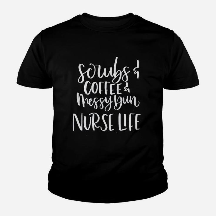 Nurse Life Coffee Messy Bun Kid T-Shirt
