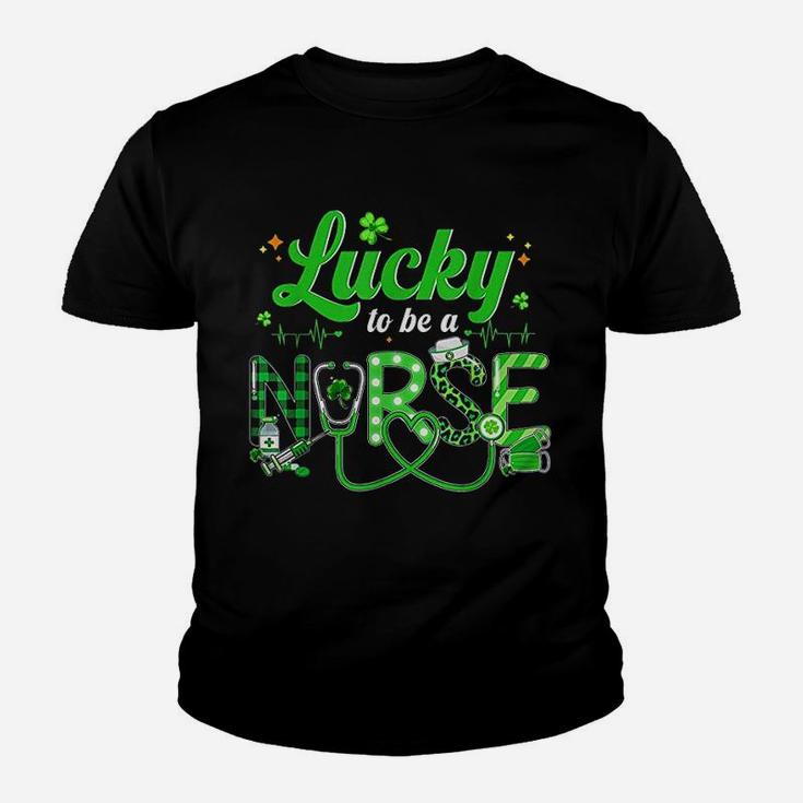 Nurse St Patricks Day Lucky To Be A Nurse Shamrocks Plaid Kid T-Shirt