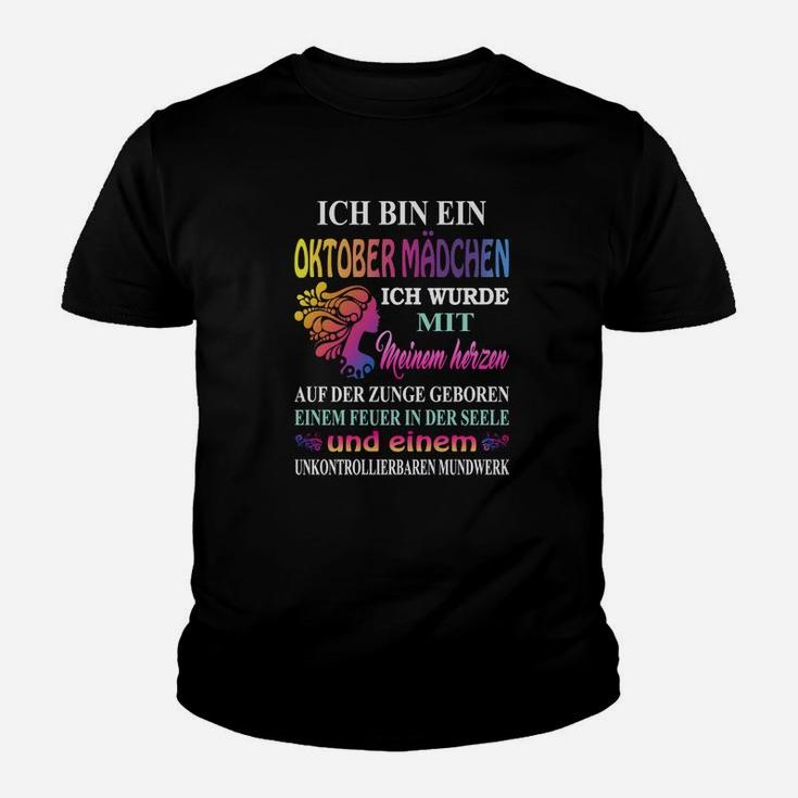 Oktober Mädchen Geburtstag Kinder Tshirt, Bunter Spruch Design