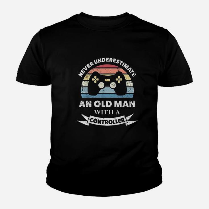 Old Man With A Controller Funny Gaming Gift Gamer Dad Kid T-Shirt