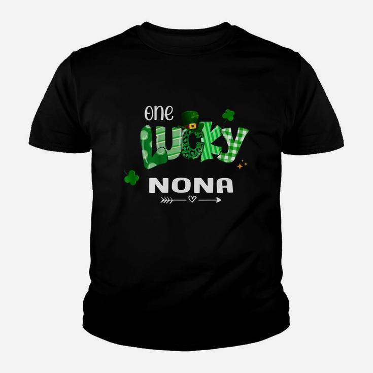 One Lucky Nona Shamrock Leopard Green Plaid St Patrick Day Family Gift Kid T-Shirt