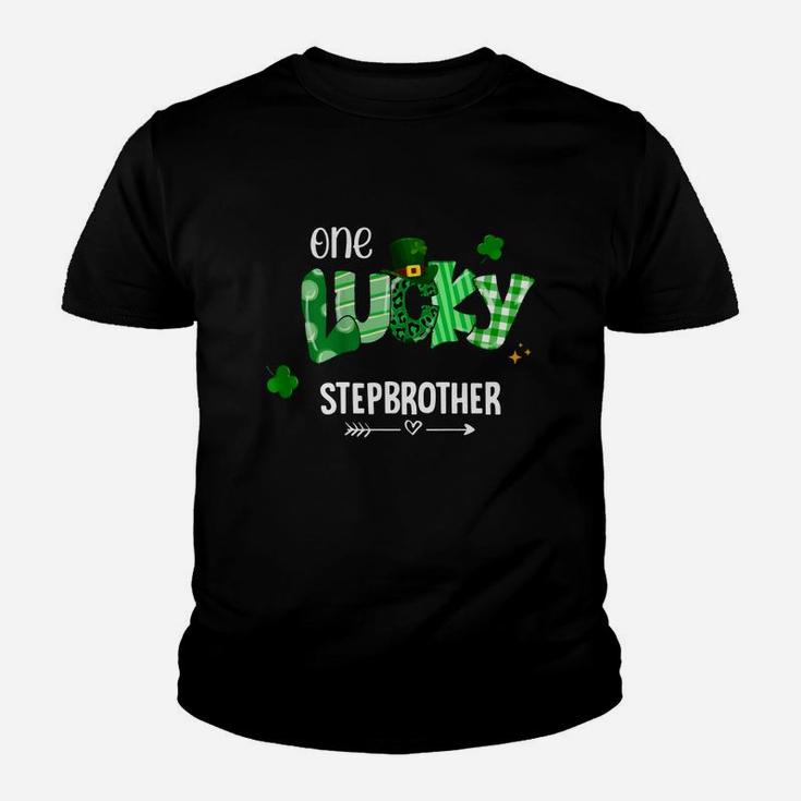 One Lucky Stepbrother Shamrock Leopard Green Plaid St Patrick Day Family Gift Kid T-Shirt