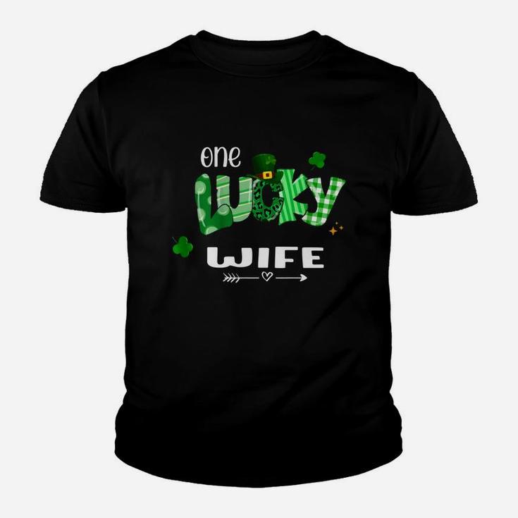 One Lucky Wife Shamrock Leopard Green Plaid St Patrick Day Family Gift Kid T-Shirt