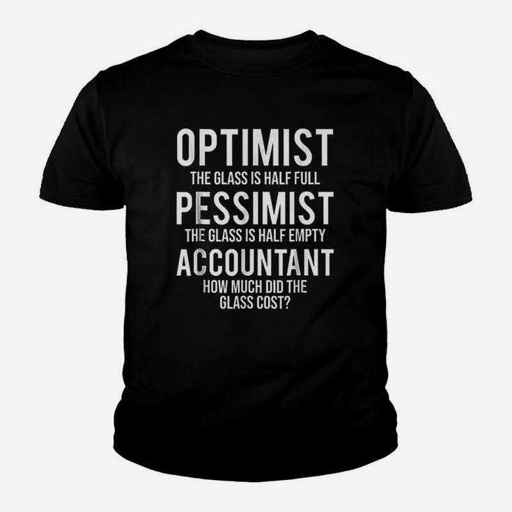 Optimist Pessimist Accountant Glass Funny Accounting Kid T-Shirt