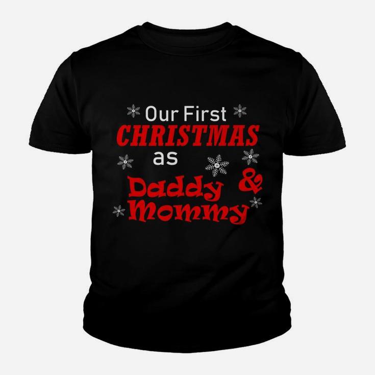 Our First Christmas As Daddy And Mommy Wife Husband Kid T-Shirt