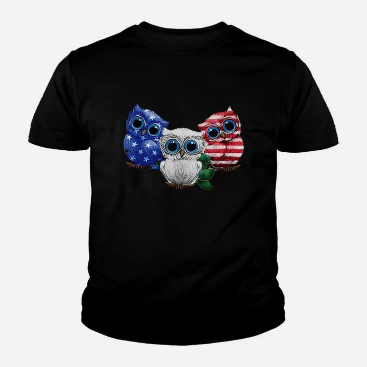 Owls American Flag 4th Of July Owl Independence Day Owl Usa Shirt Youth T-shirt