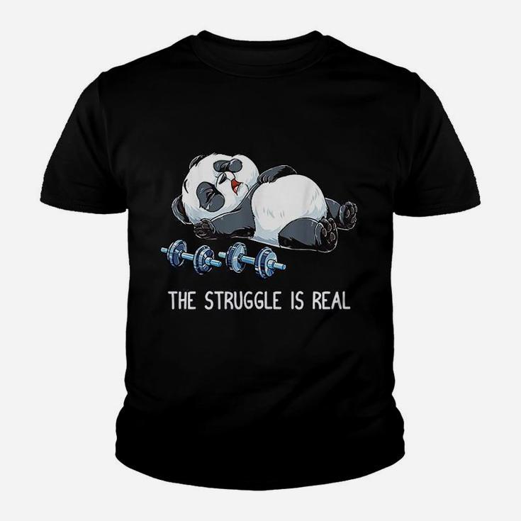 Panda The Struggle Is Real Weightlifting Fitness Gym Funny Kid T-Shirt
