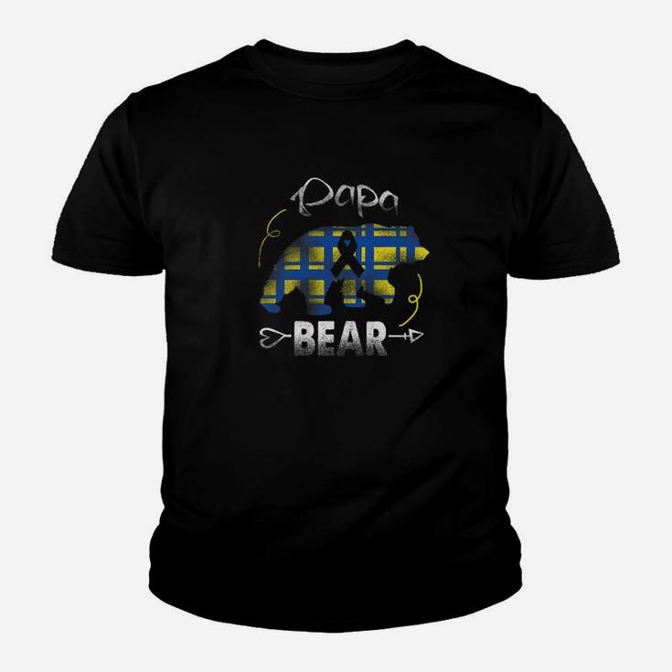 Papa Bear Blue Yellow Ribbon Down Syndrome Awareness Kid T-Shirt