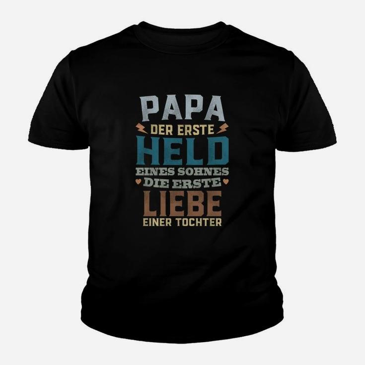 Papa Erster Held Sohn Liebe Tochter Kinder Tshirt, Vatertag Schwarz Tee