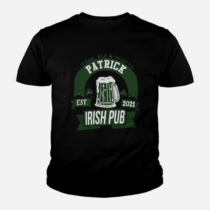 Patrick Irish Pub Food Ale Spirits Established 2021 St Patricks Day Man Beer Lovers Name Gift Kid T-Shirt