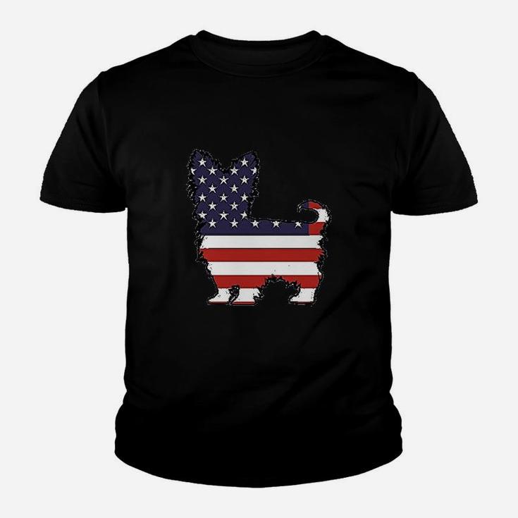 Patriotic Dog Yorkie Yorkshire Terrier America Flag Ladies Kid T-Shirt