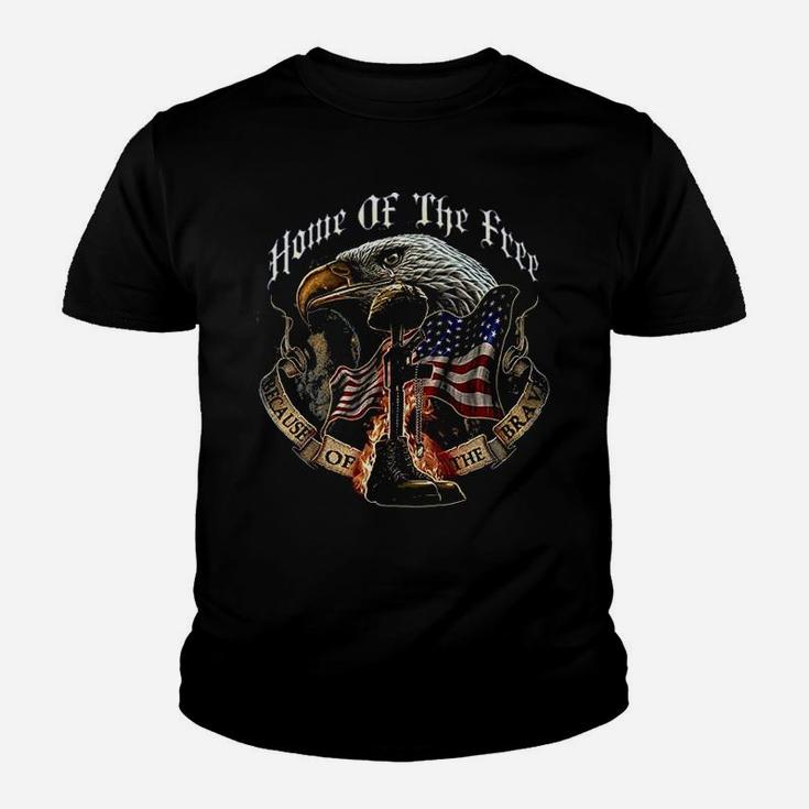 Patriotic Home Of The Free American Flag Marine Corps Us Army Air Force Us Navy Military Kid T-Shirt