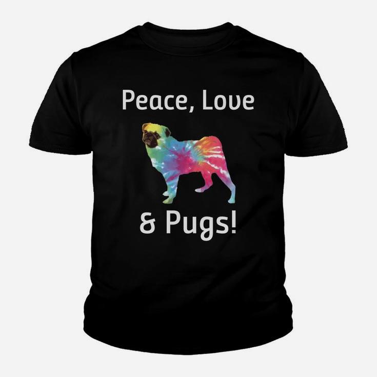 Peace Love And Pugs Tie Dye Hippie For Pug Lovers Kid T-Shirt