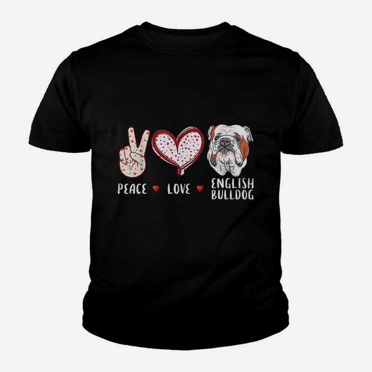 Peace Love English Bulldog Kid T-Shirt
