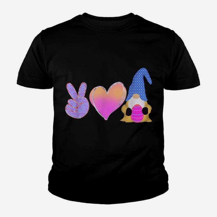 Peace Love Gnome Holding Easter Egg Love Easter Gnome Kid T-Shirt