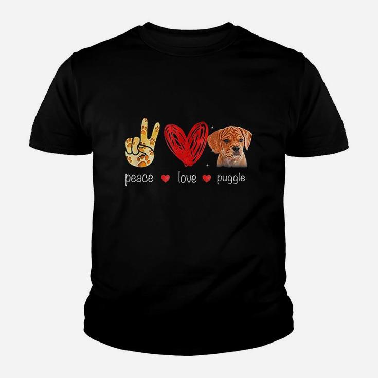 Peace Love Puggle Dogs Kid T-Shirt