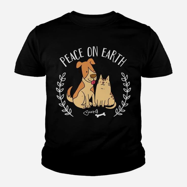 Peace On Earth Funny Dog And Ca Gift Kid T-Shirt