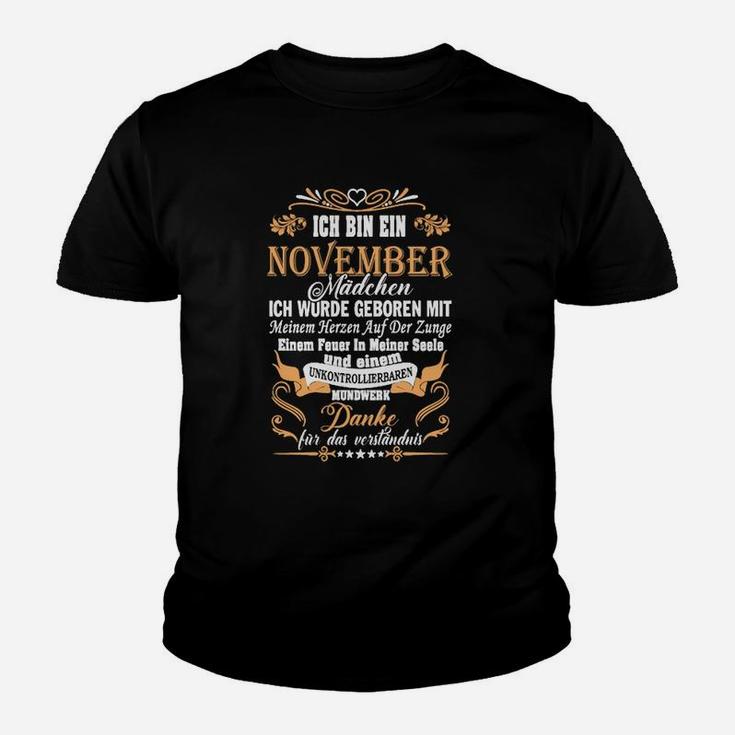 Personalisiertes November-Geburtstagsmädchen Kinder Tshirt, Eigenschaften-Design