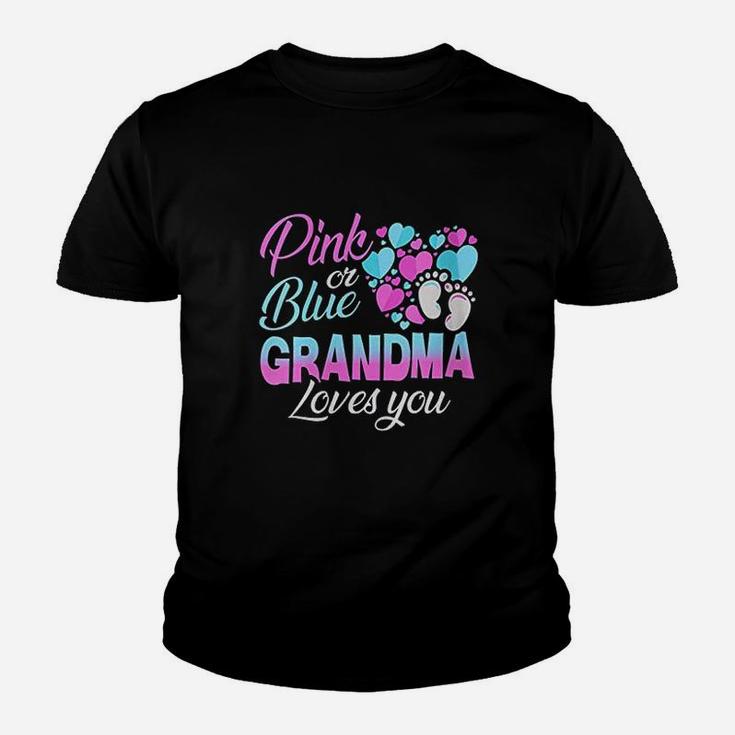 Pink Or Blue Grandma Loves You Baby Shower Gender Reveal Kid T-Shirt