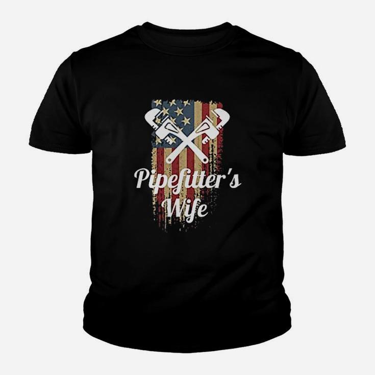 Pipefitters Wife Pride Patriotic Distressed American Flag Kid T-Shirt
