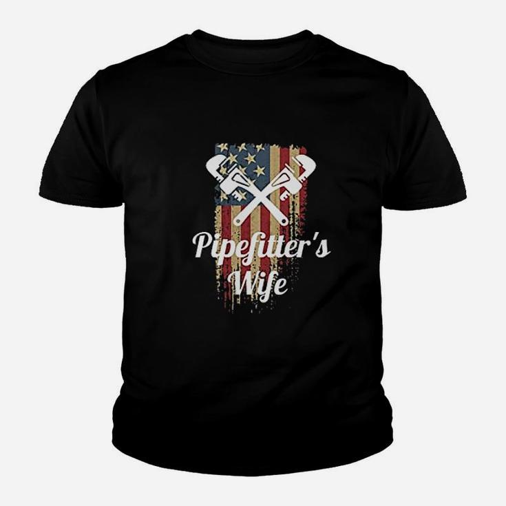 Pipefitters Wife Pride Patriotic Distressed Kid T-Shirt