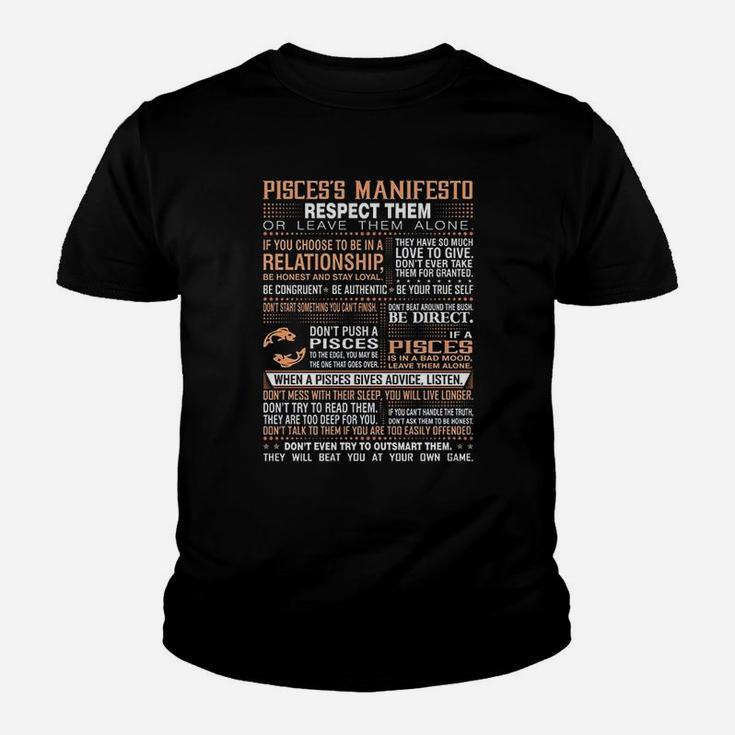 Pisces Manifesto Respect Or Leave Them Alone Zodiac Kid T-Shirt