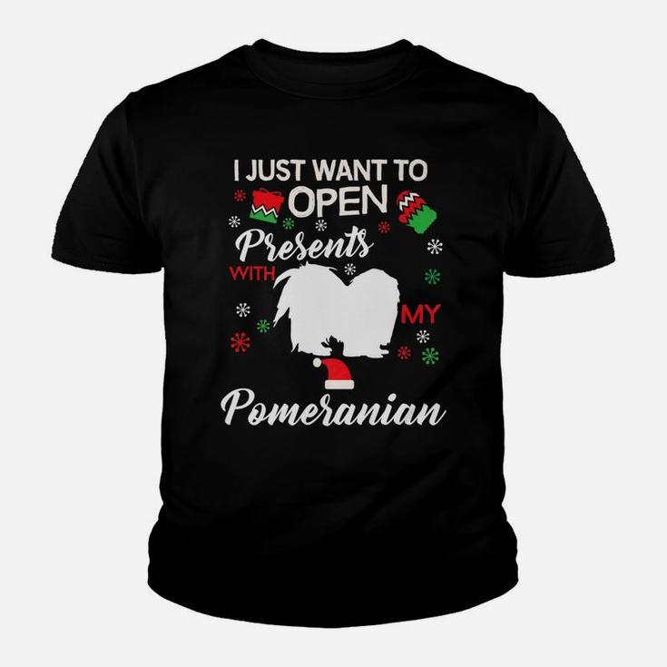 Pomeranian Christmas Clothes Open Presents Dog Gift Clothing Kid T-Shirt