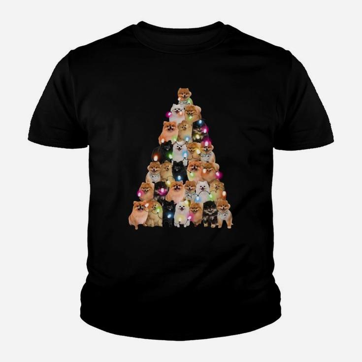 Pomeranian Dogs Lights Christmas Tree Shirt Kid T-Shirt