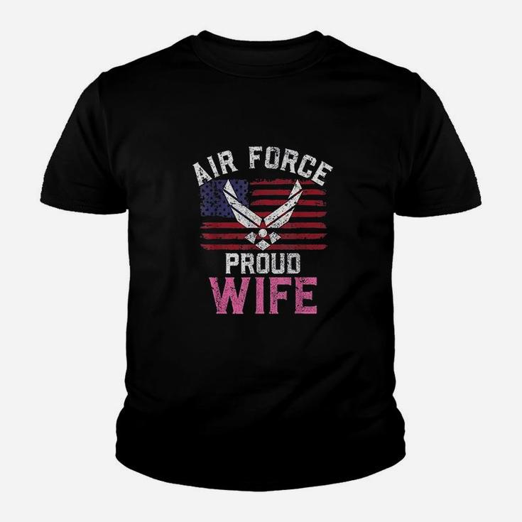 Proud Air Force Wife American Flag Veteran Gift Kid T-Shirt