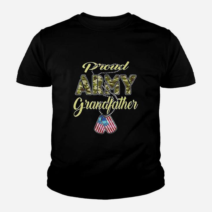 Proud Army Grandfather Us Flag Dog Tag Military Grandpa Gift Kid T-Shirt