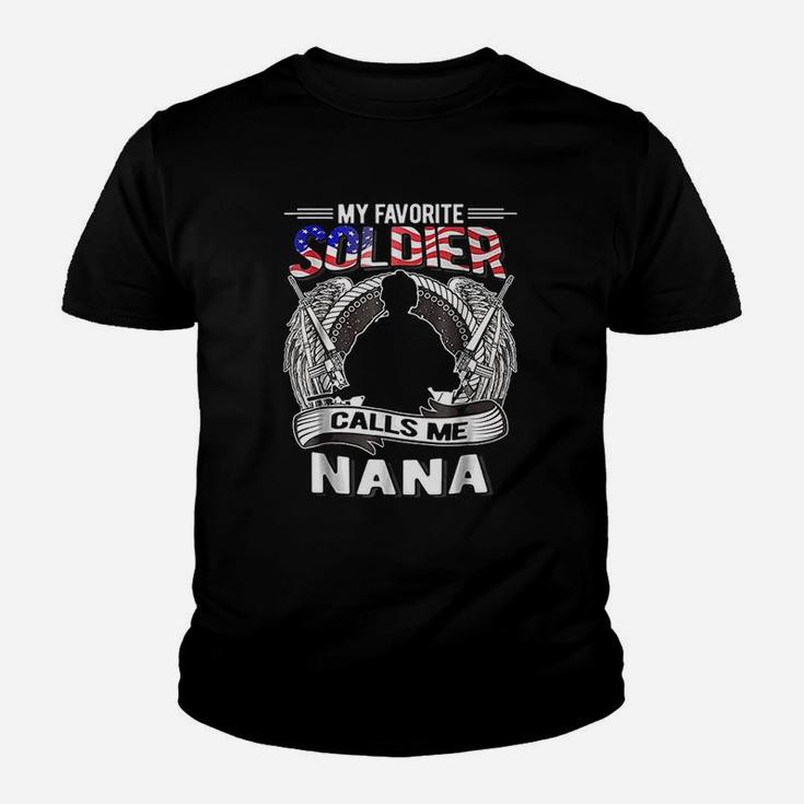 Proud Army Grandma My Favorite Soldier Calls Me Nana Kid T-Shirt