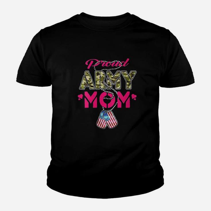 Proud Army Mom Camo Us Flag Veteran Pride Mothers Gift Kid T-Shirt
