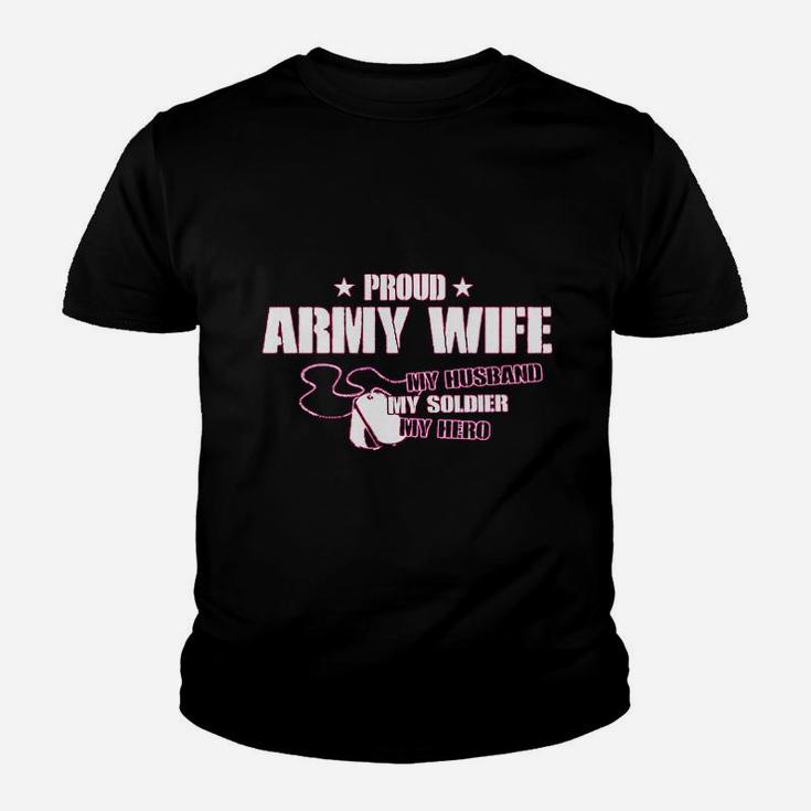 Proud Army Wife My Husband Soldier Hero Missy Fit Ladies Kid T-Shirt