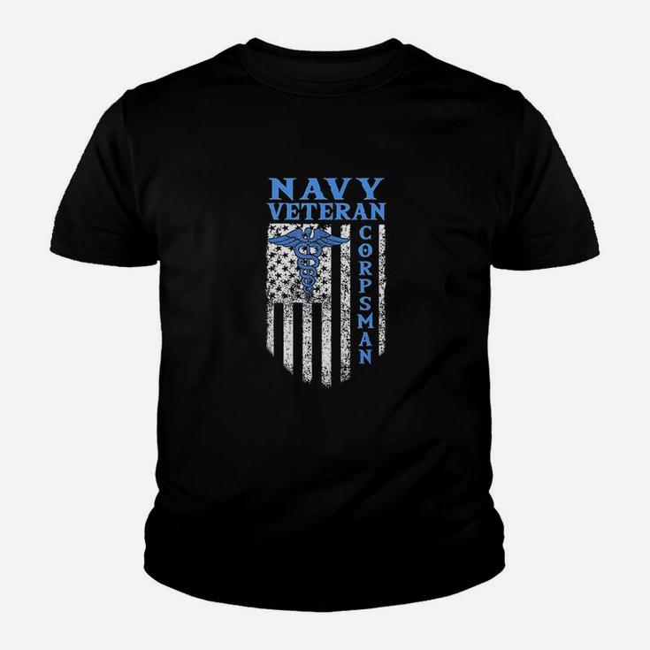 Proud Navy Corpsman Usa Flag Vintage Veteran Kid T-Shirt