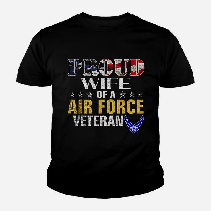 Proud Wife Of A Air Force Veteran American Flag Military Kid T-Shirt
