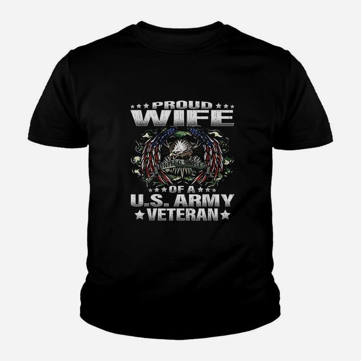 Proud Wife Of A Us Army Veteran Military Vets Spouse Kid T-Shirt