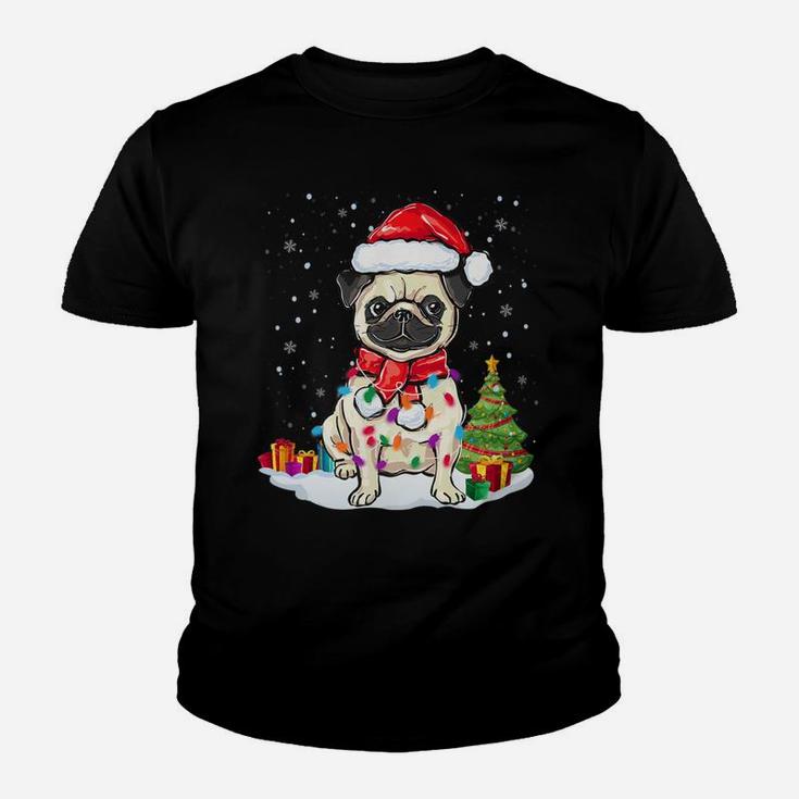 Pug Christmas Lights Funny Pug Dog Pajamas Gifts Kid T-Shirt
