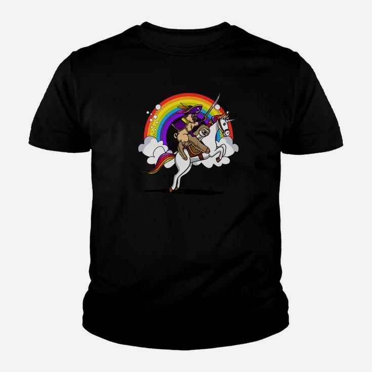 Pug Dog And Sloth Riding Unicorn Magical Rainbow Kid T-Shirt