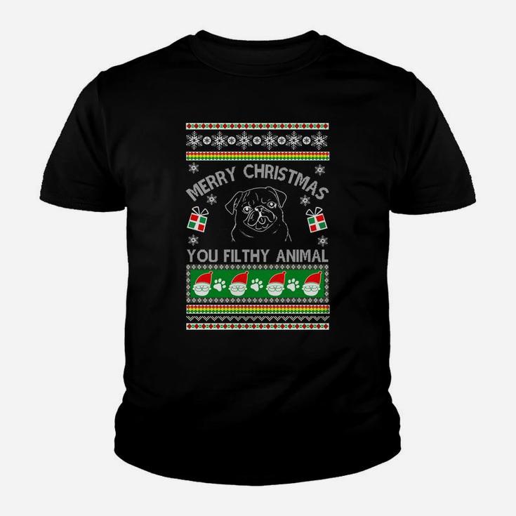 Pug Dog Merry Christmas You Filthy Animal Kid T-Shirt