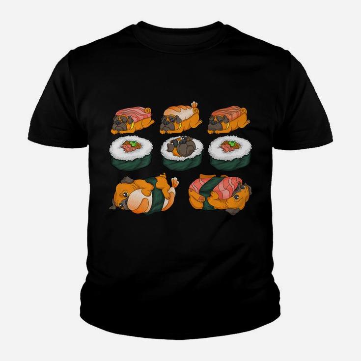 Pug Sushi Hug Animal Uramaki Funny Dog Food Cool Gift Kid T-Shirt