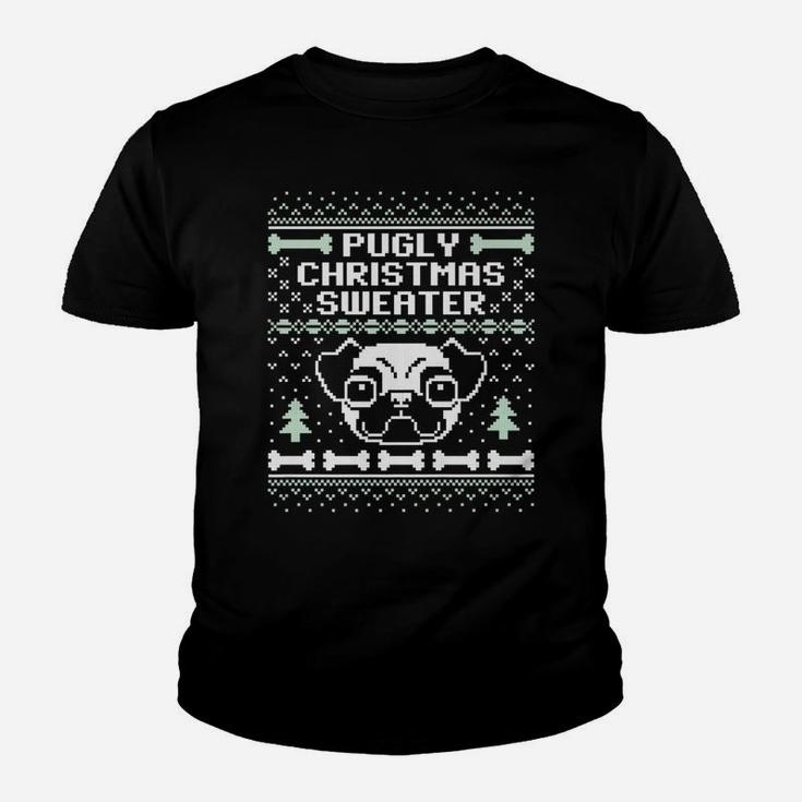 Pugly Christmas Sweater Funny Pug Dog Dark Kid T-Shirt