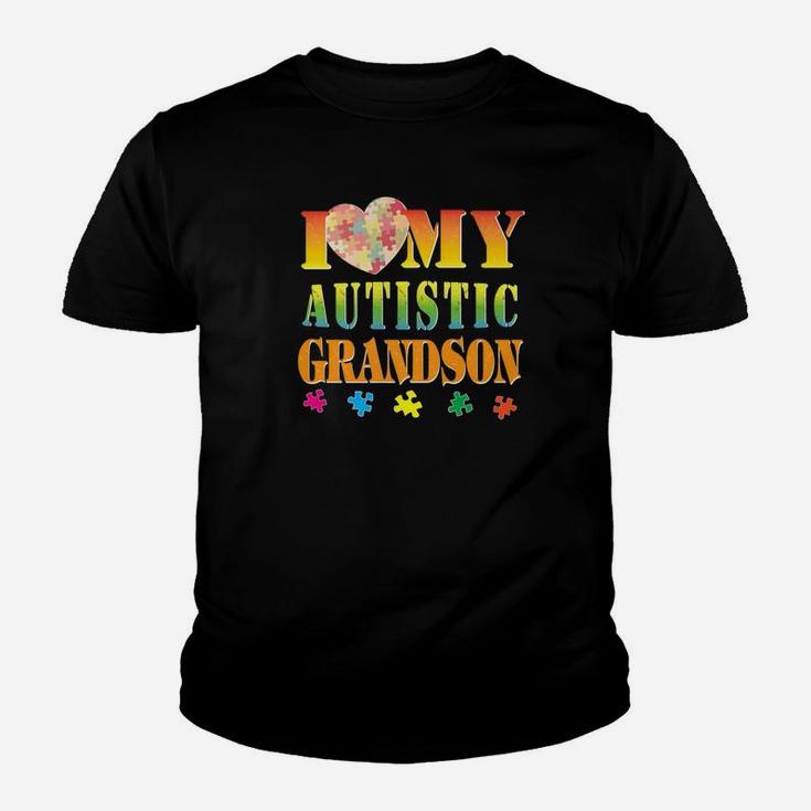 Puzzle Heart I Love My Autistic Grandson Vintage Retro Kid T-Shirt