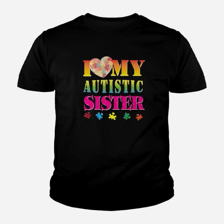 Puzzle Heart I Love My Autistic Sister Vintage Retro Kid T-Shirt