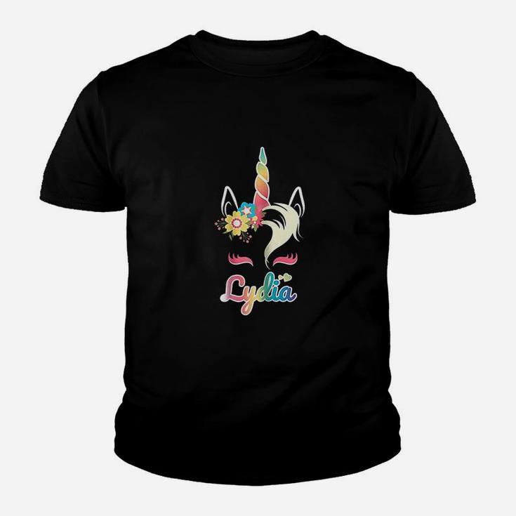 Rainbow Unicorn Lydia Custom Name Gift For Girls Youth T-shirt