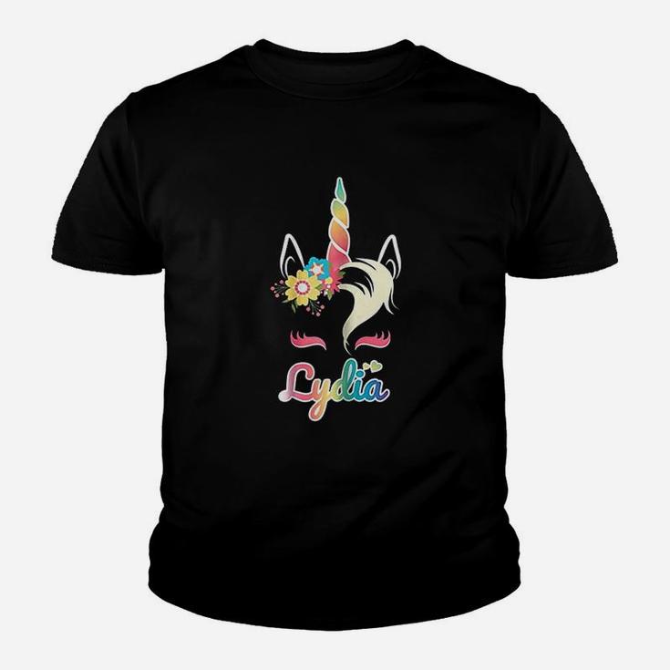 Rainbow Unicorn Lydia Name Gift For Girls Kid T-Shirt