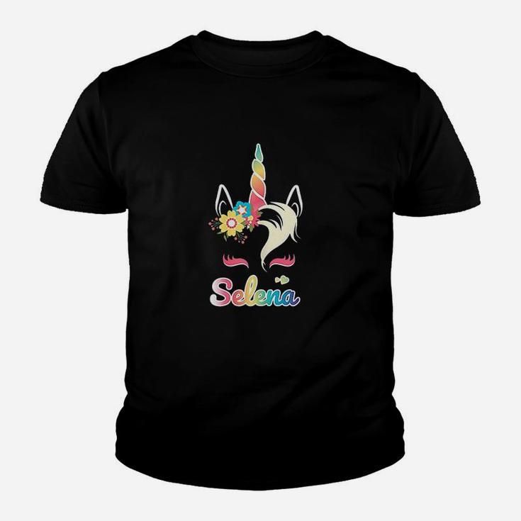 Rainbow Unicorn Selena Custom Name Gift For Girls Kid T-Shirt