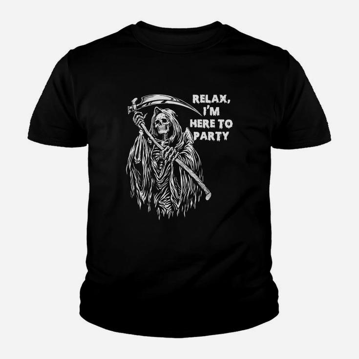 Relax Im Here To Party Funny Grim Reaper T Shirt Kid T-Shirt
