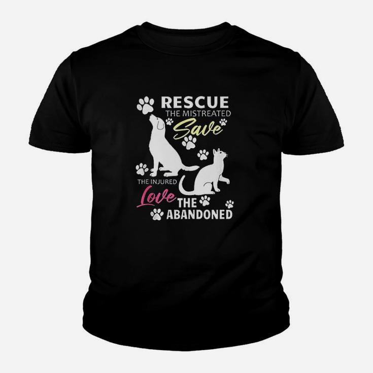 Rescue Dog And Cat Gift Rescue Save Love Dog Adoption Kid T-Shirt