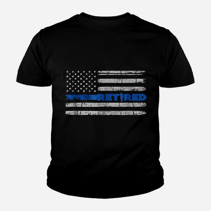 Retired Police Officer Thin Blue Line Flag Retirement Kid T-Shirt